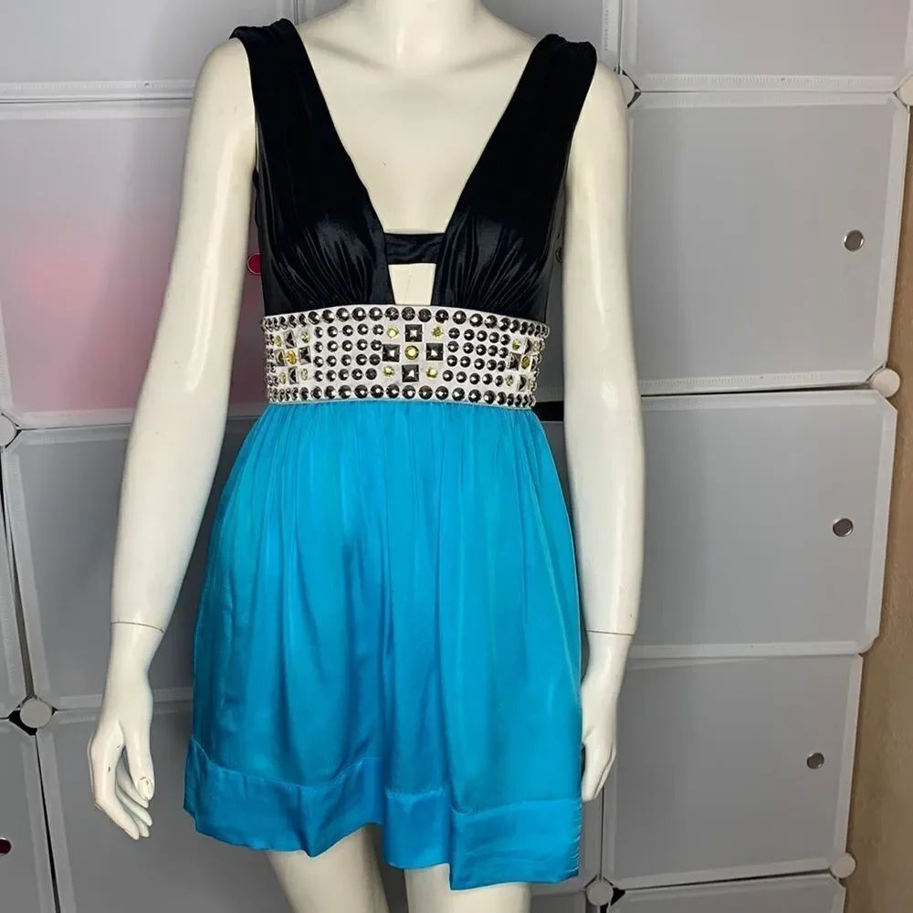 bebe Black /Turquoise Cocktail Mini Dress Size XS